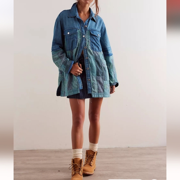 Free People We The Free Heritage Quilted Shirt Jacket Hay Tint Wash - Picture 6 of 16